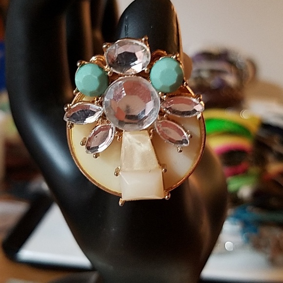 Art Deco Stone Elastic Ring Adjustable - Picture 1 of 2